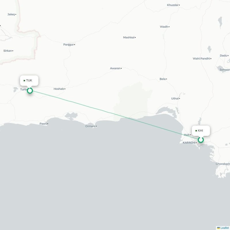 KHI - TUK route map