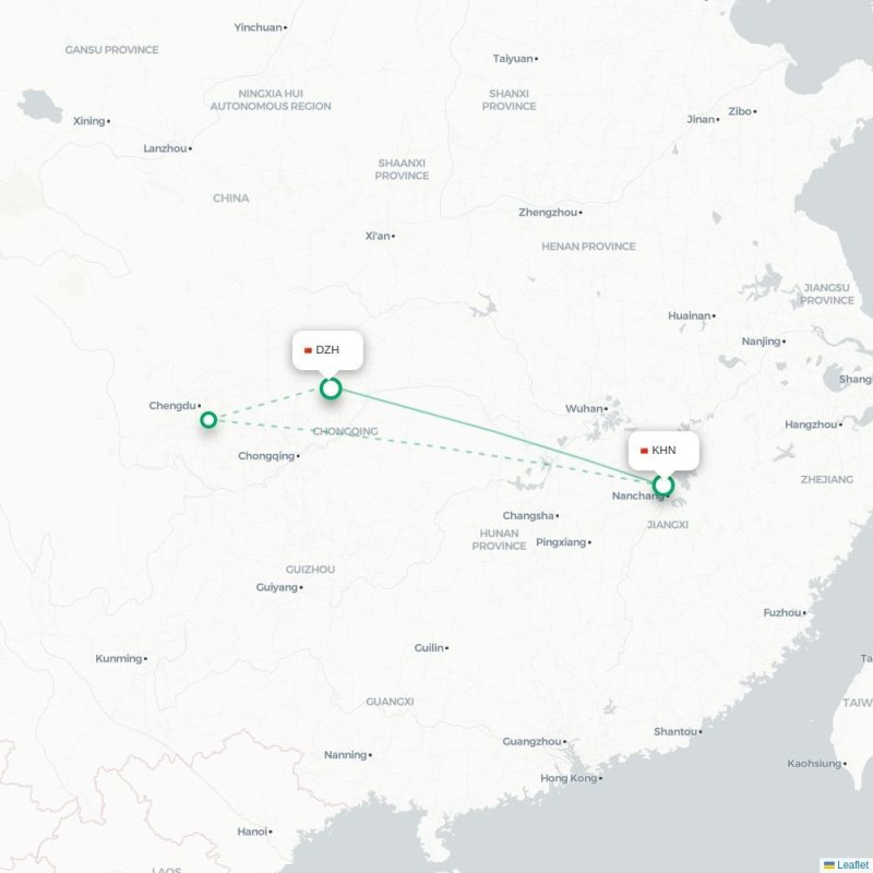 KHN - DZH route map