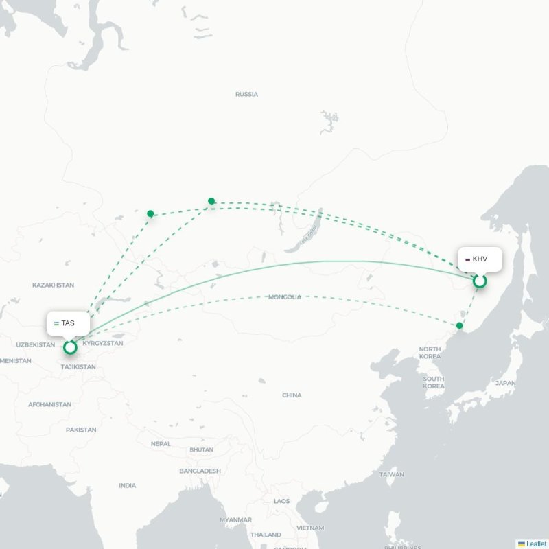 KHV - TAS route map