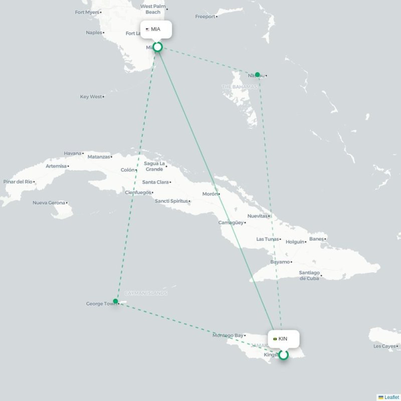 KIN - MIA route map