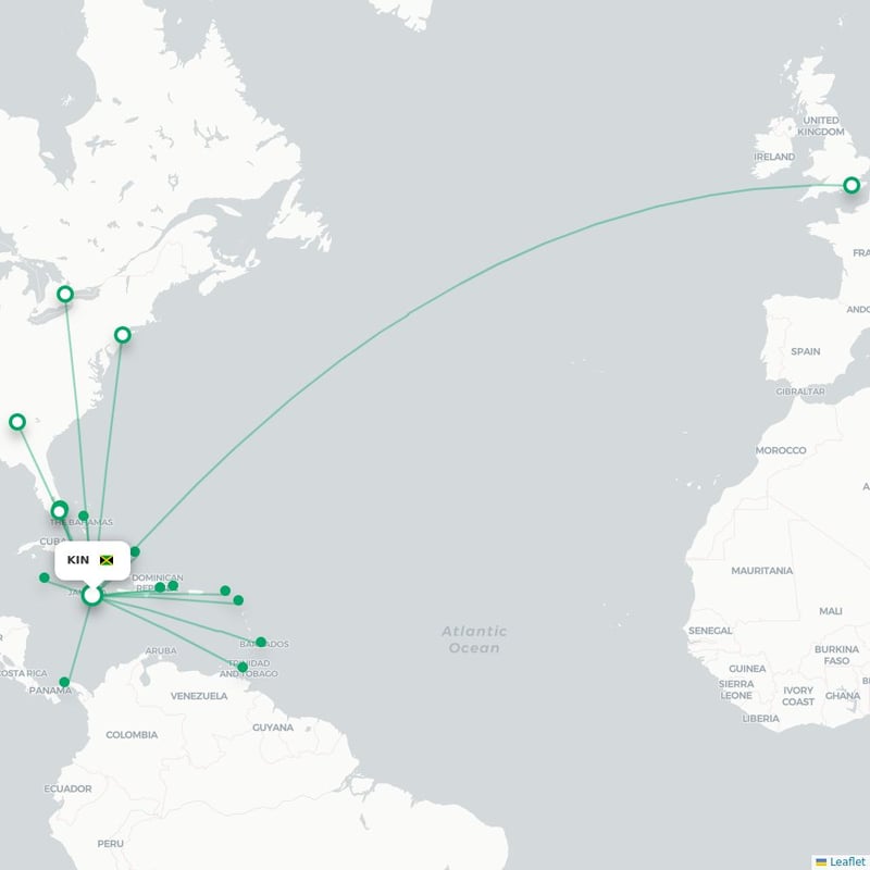 Route map Kingston  KIN airport