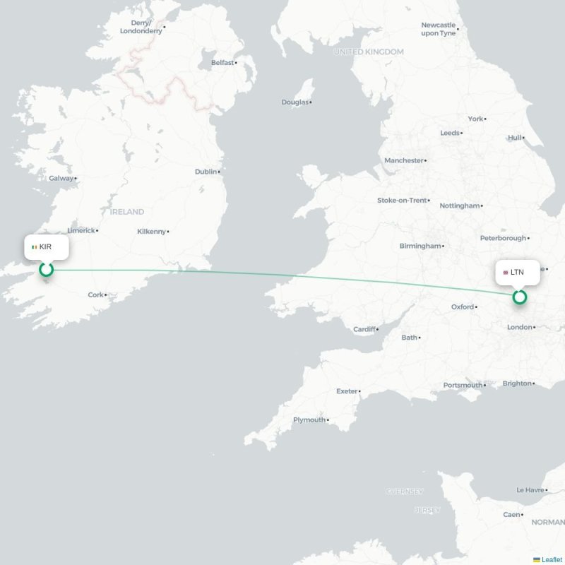 KIR - LTN route map