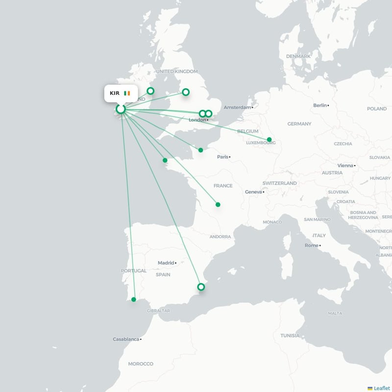 Route map Kerry County  KIR airport