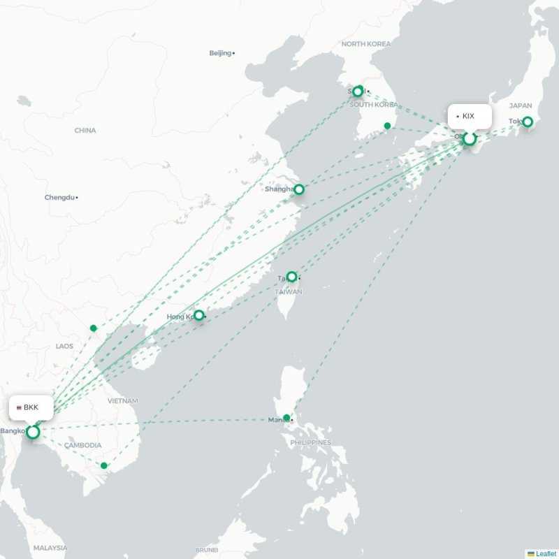 KIX - BKK route map