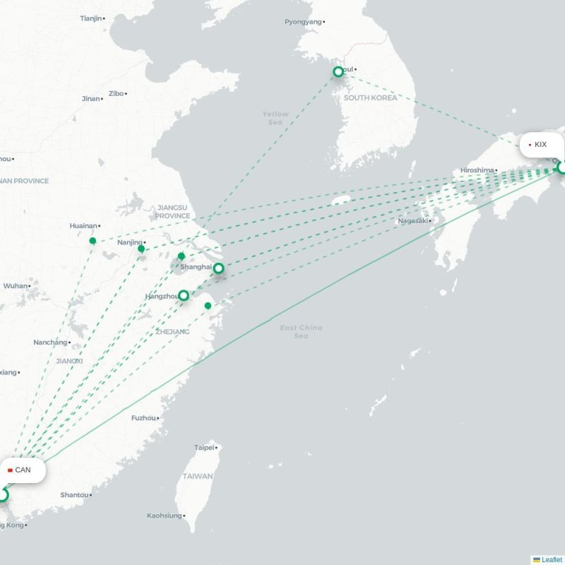 KIX - CAN route map