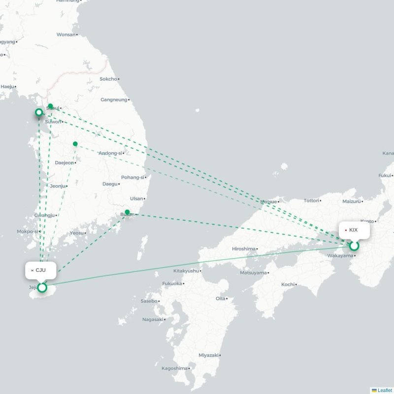 KIX - CJU route map