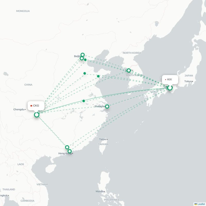 KIX - CKG route map