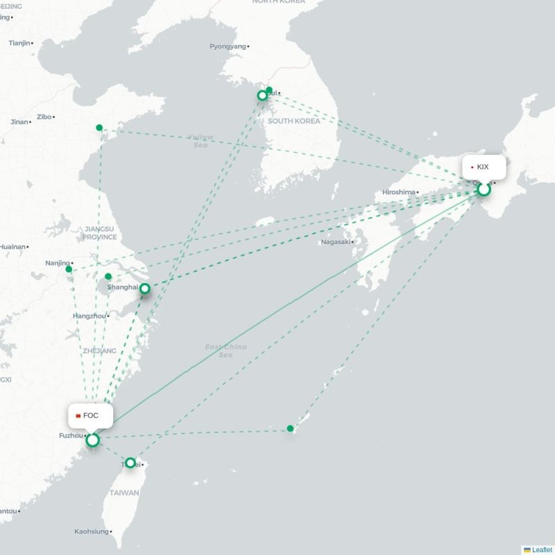 KIX - FOC route map