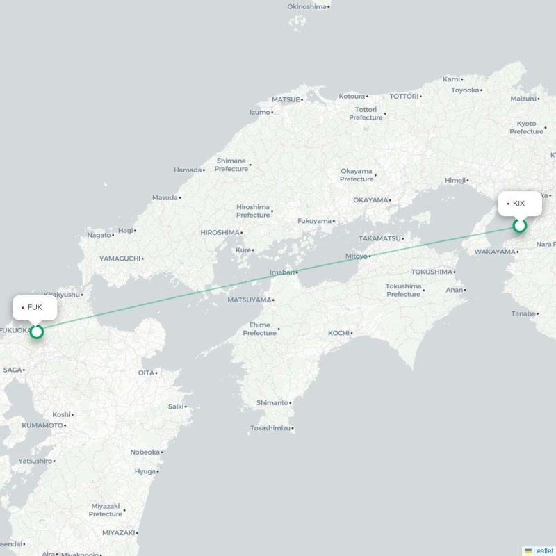 KIX - FUK route map