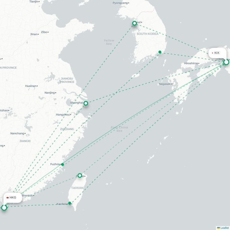 KIX - HKG route map