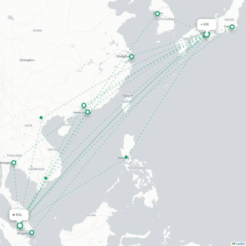 KIX - KUL route map