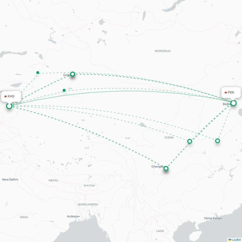 KIX - PEK route map
