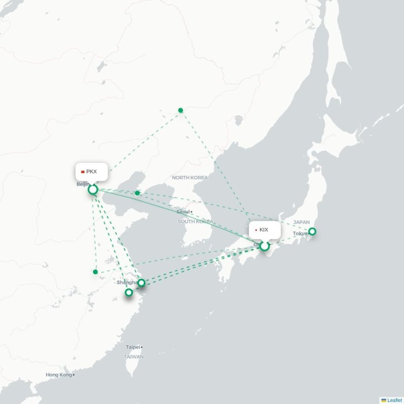 KIX - PKX route map
