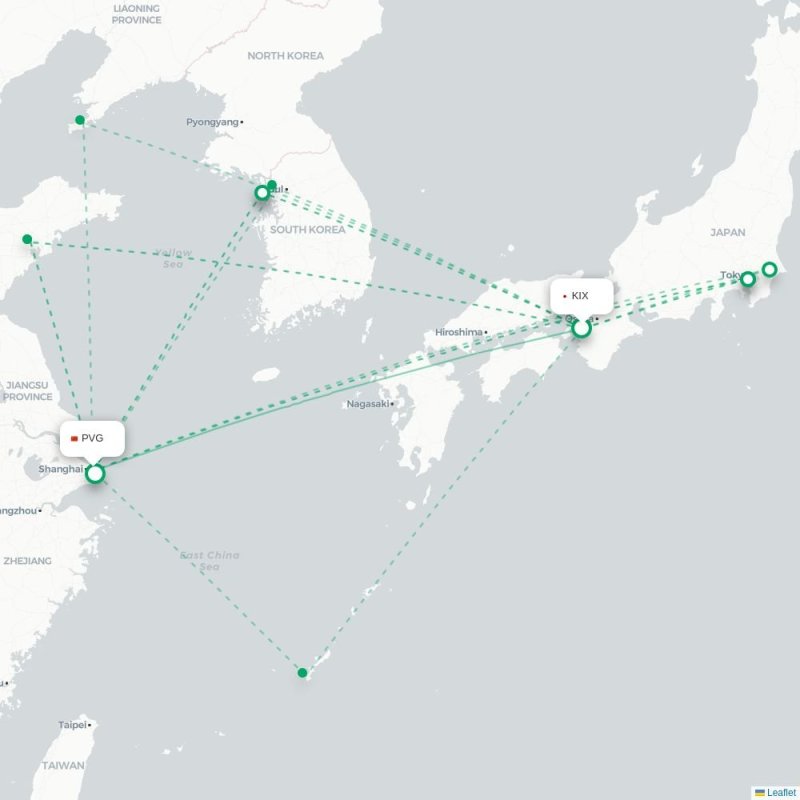 KIX - PVG route map