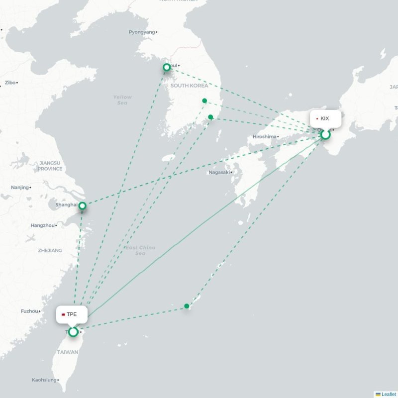 KIX - TPE route map