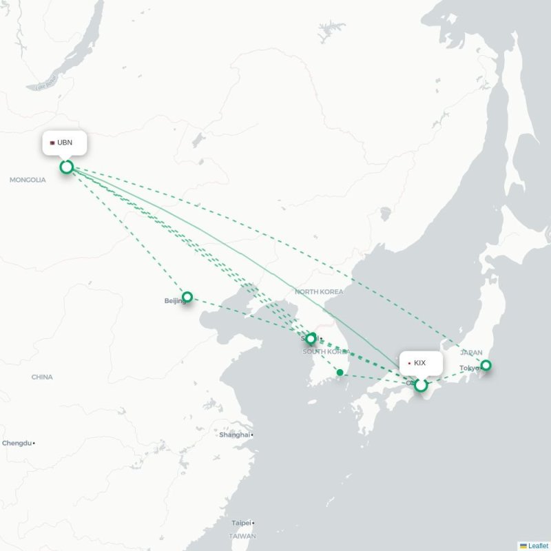KIX - UBN route map