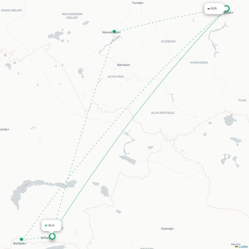 KJA - ALA route map