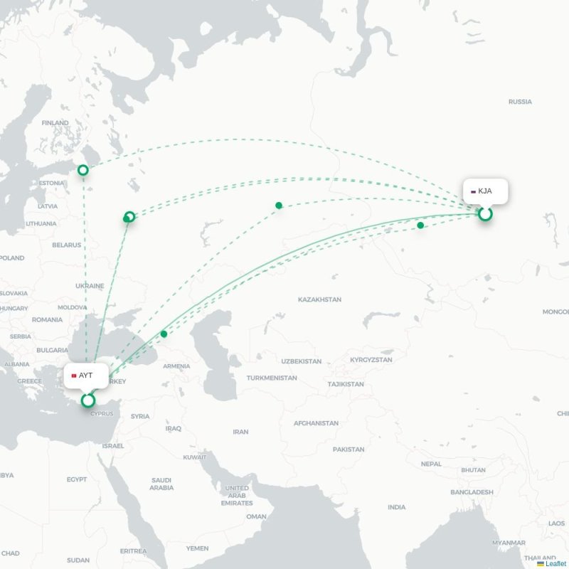 KJA - AYT route map