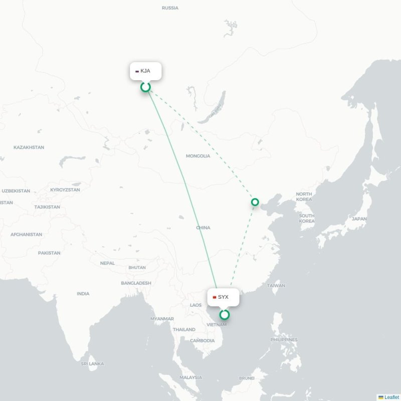 KJA - SYX route map