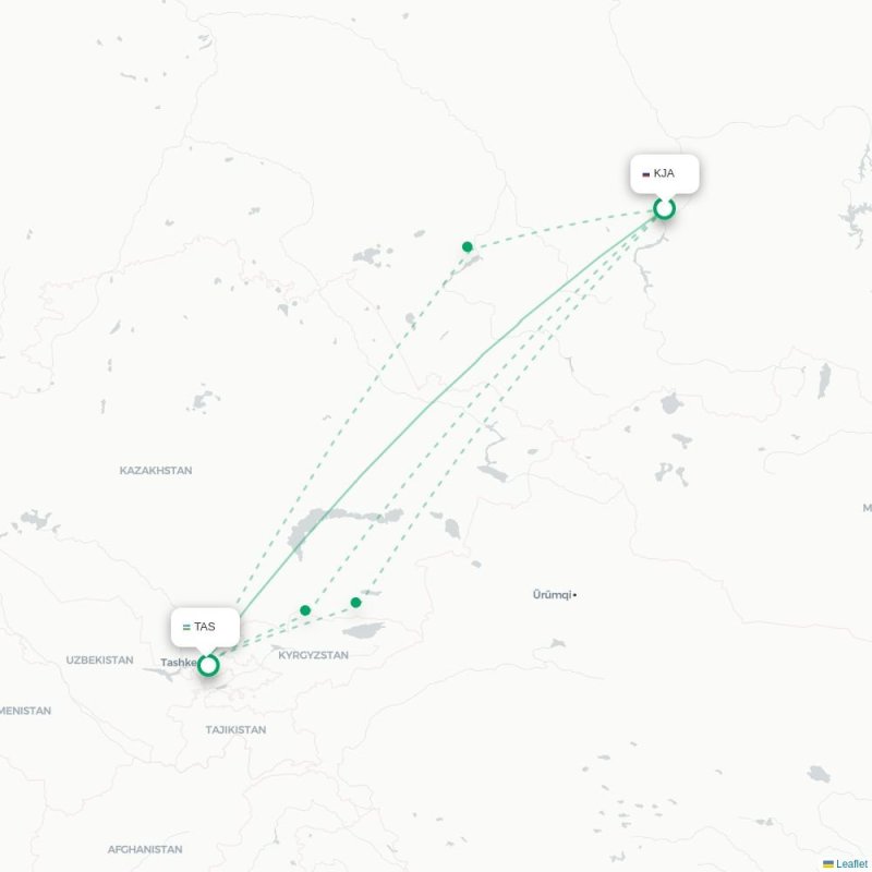 KJA - TAS route map