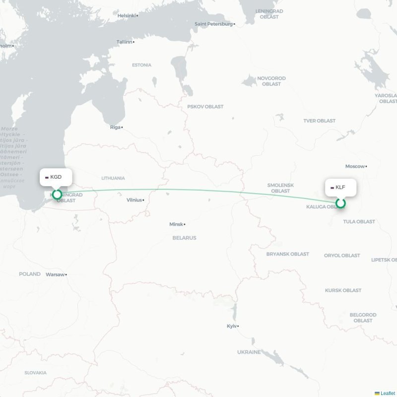 KLF - KGD route map