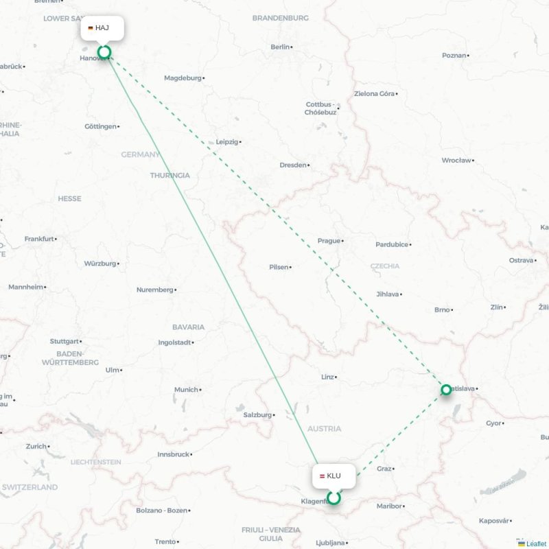 KLU - HAJ route map