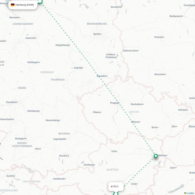 KLU - HAM route map