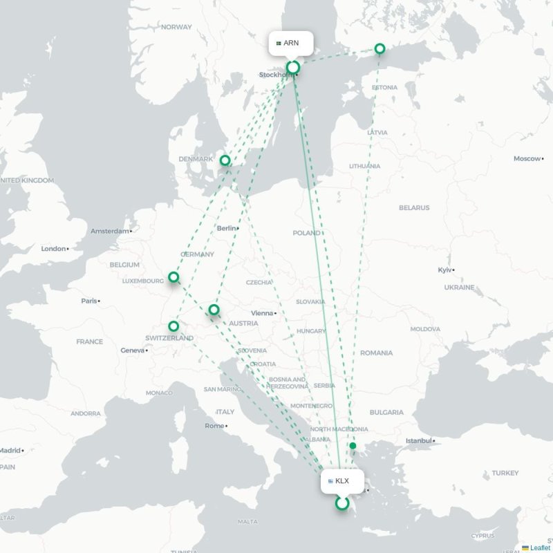 KLX - ARN route map
