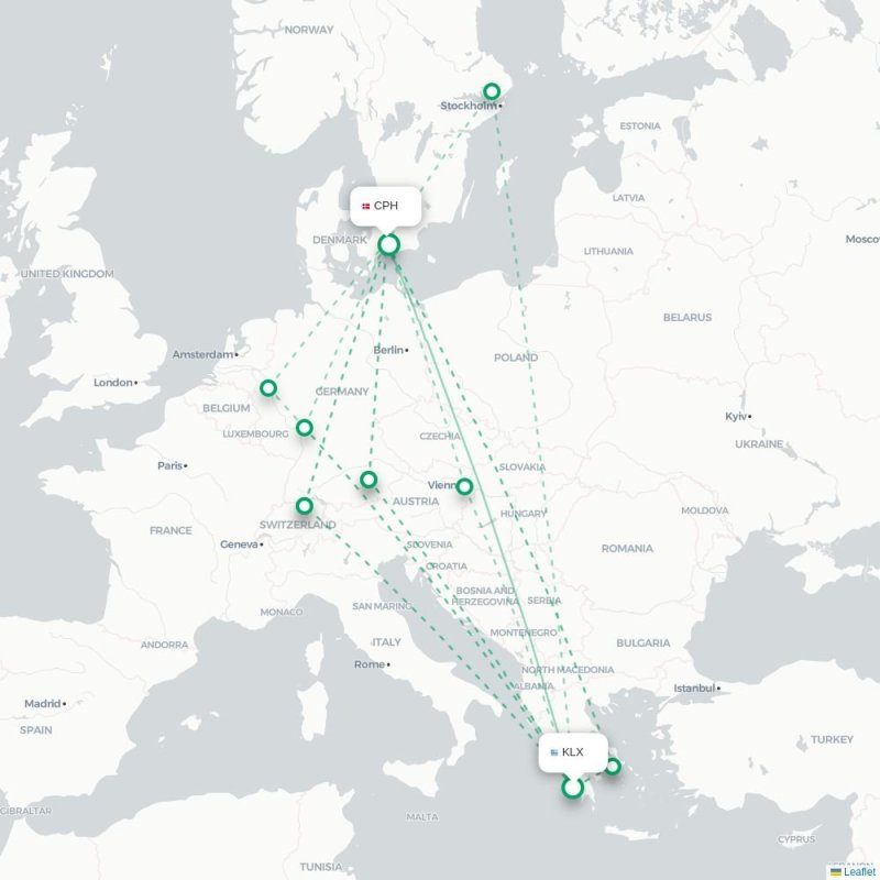 KLX - CPH route map