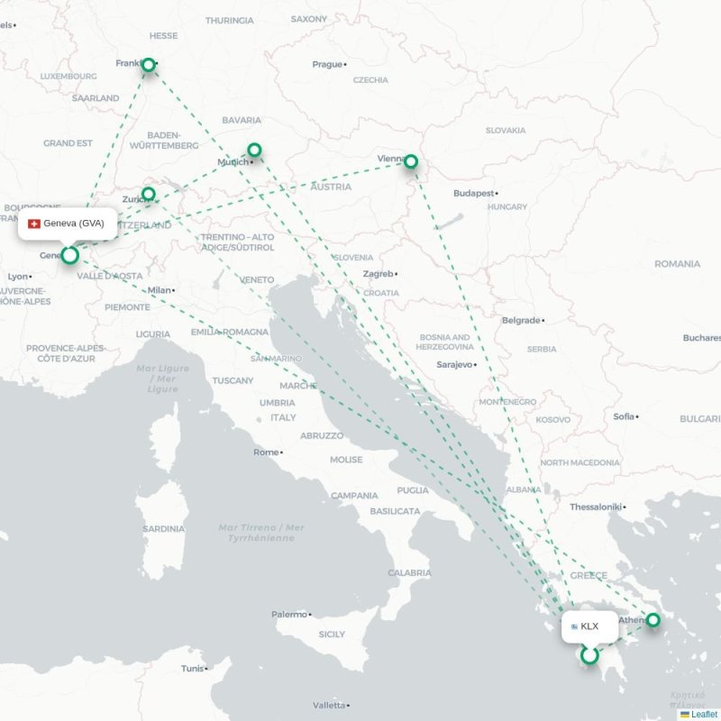 KLX - GVA route map