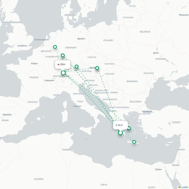 KLX - ZRH route map