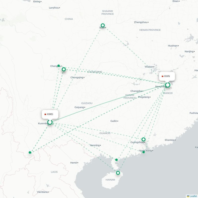 KMG - KHN route map