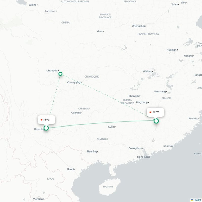 KMG - KOW route map