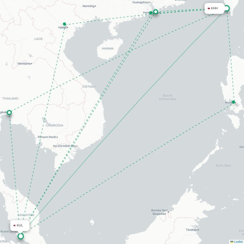 KMG - KUL route map