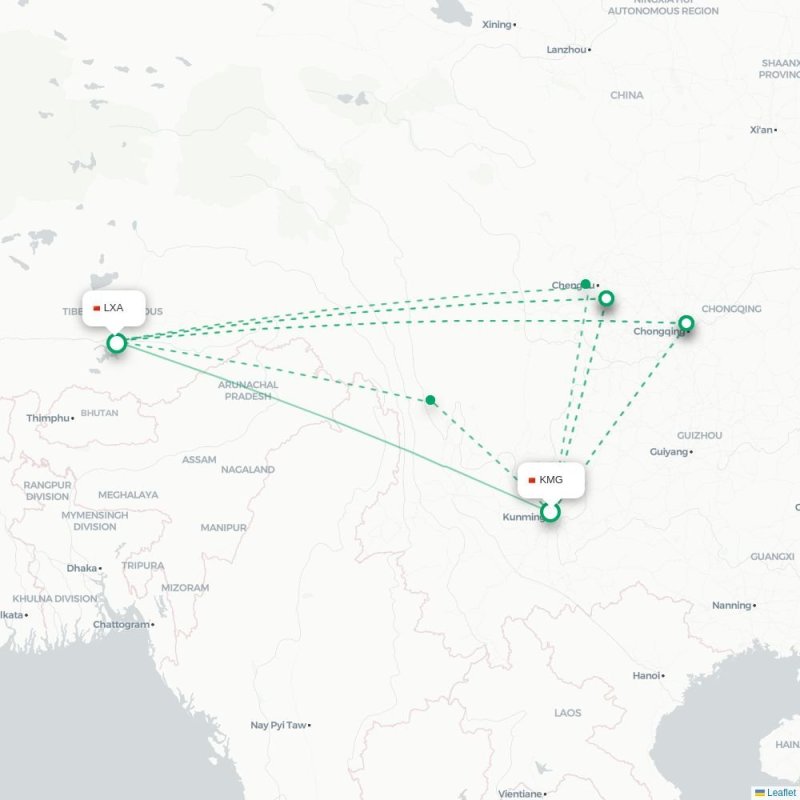 KMG - LXA route map