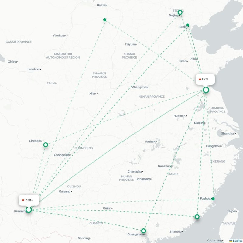KMG - LYG route map