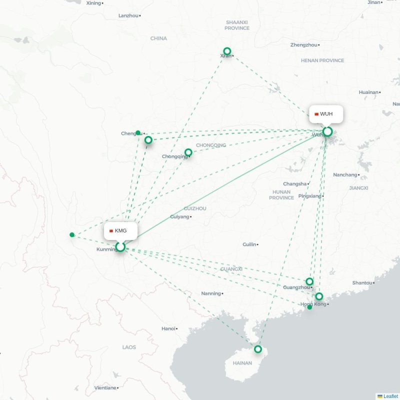 KMG - WUH route map