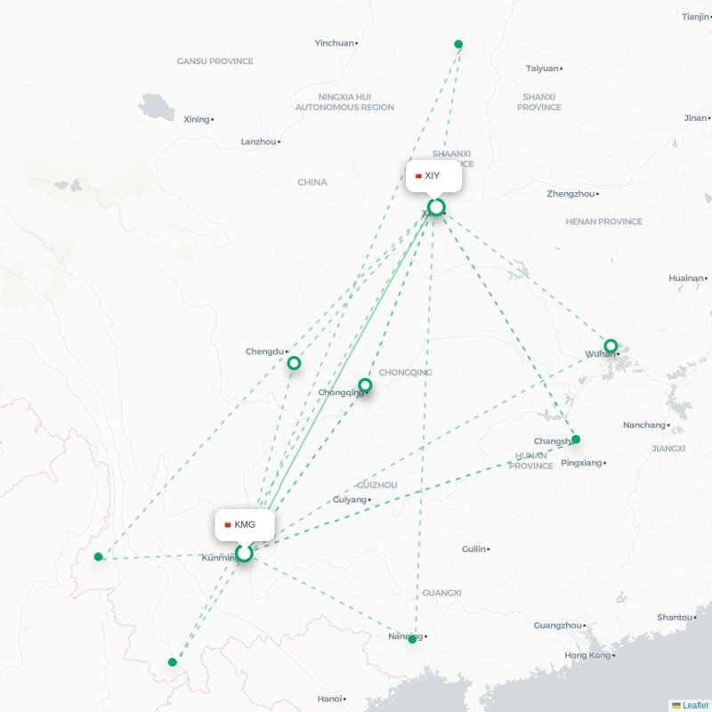 KMG - XIY route map