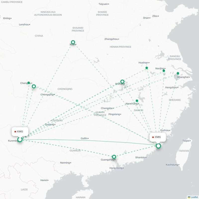 KMG - XMN route map