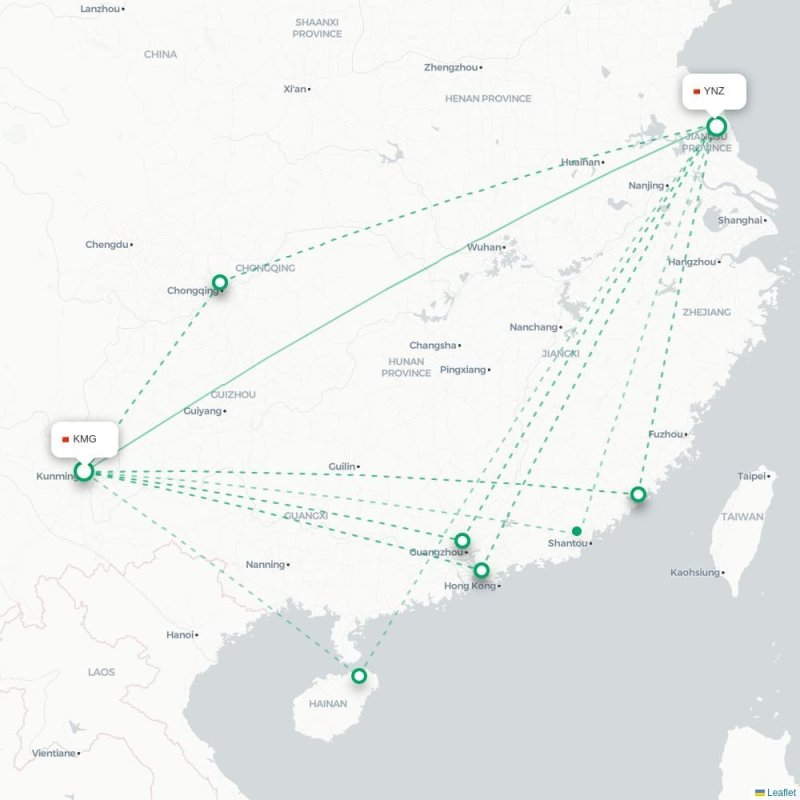 KMG - YNZ route map