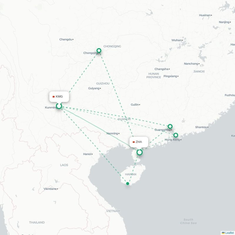 KMG - ZHA route map