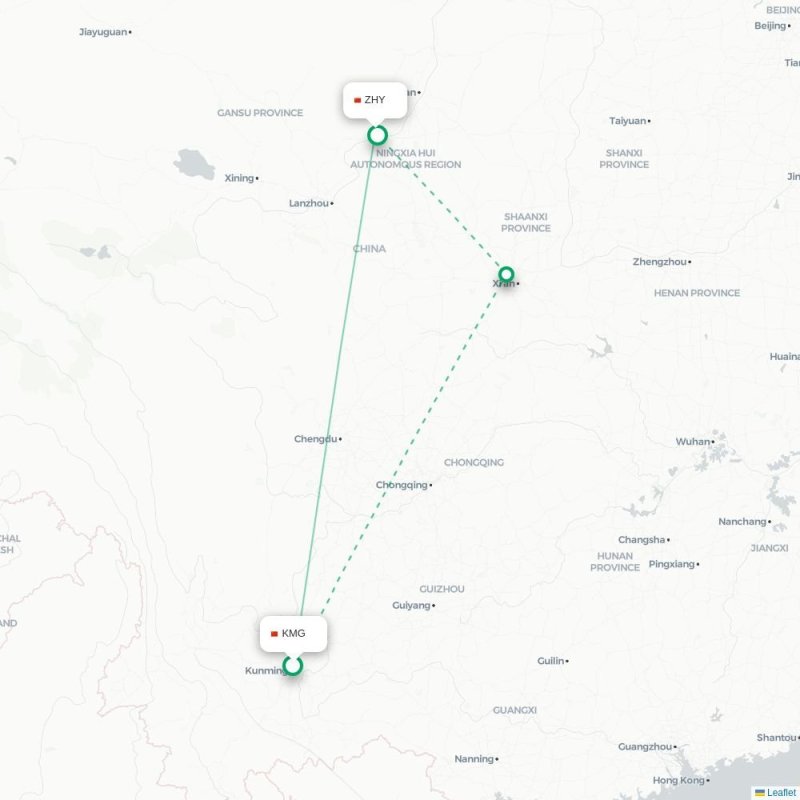 KMG - ZHY route map