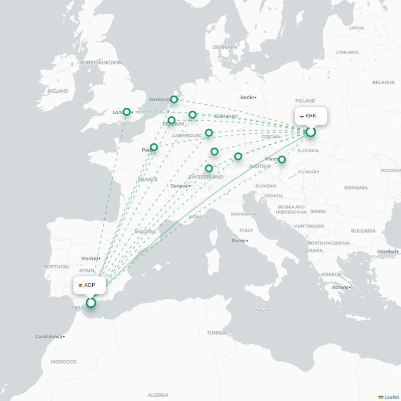 KRK - AGP route map