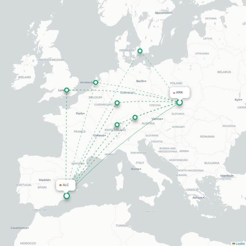 KRK - ALC route map