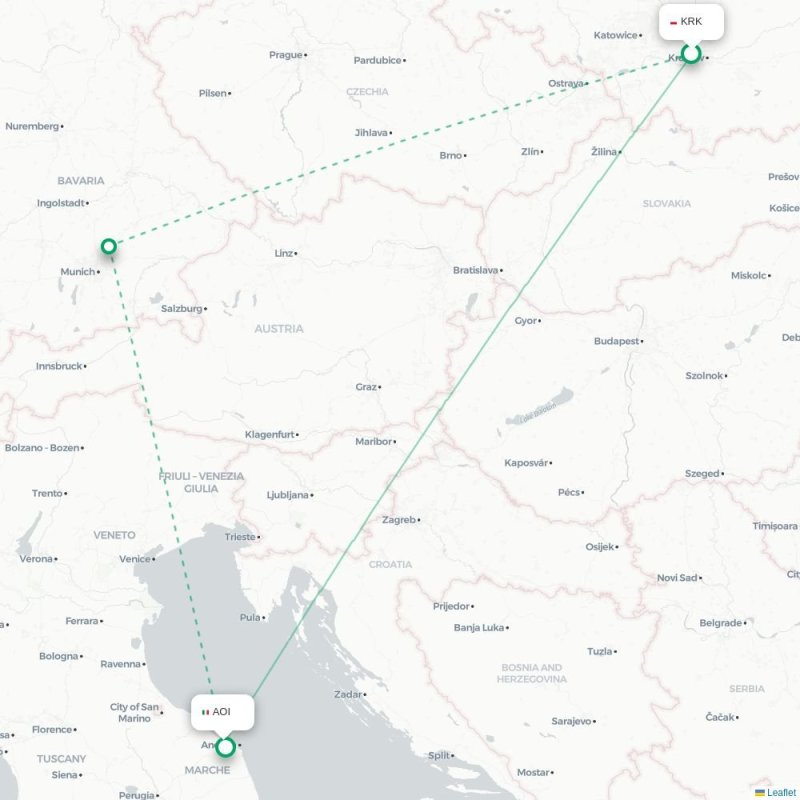 KRK - AOI route map