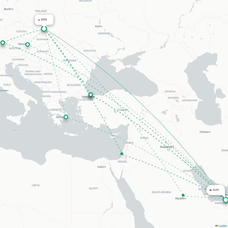 KRK - AUH route map