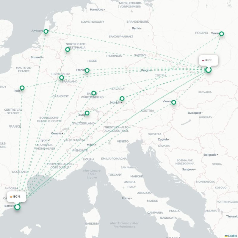 KRK - BCN route map