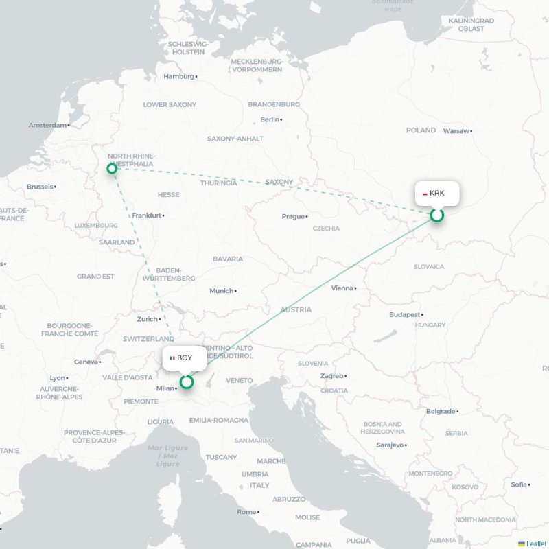 KRK - BGY route map