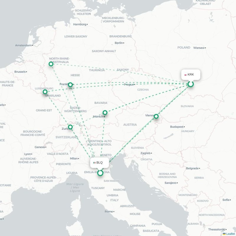 KRK - BLQ route map