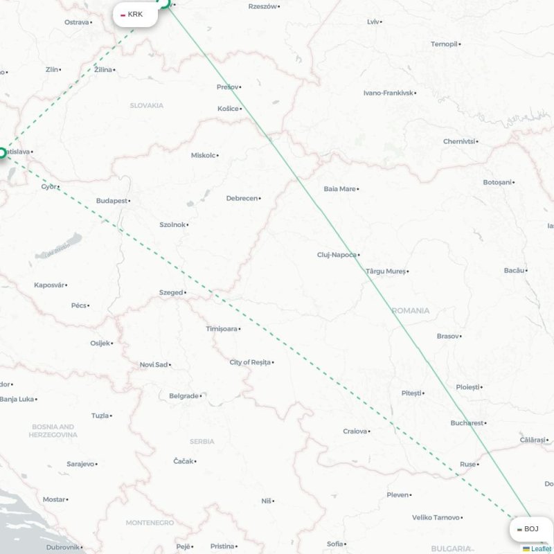 KRK - BOJ route map